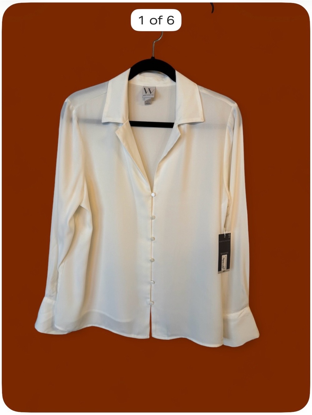 Worthington NWT Cream Sheer Button Front Blouse Women’s L Long Sleeve